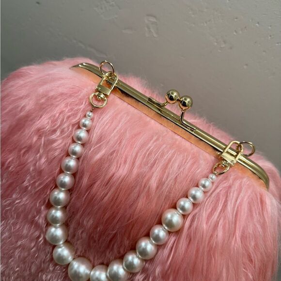 Pink Real Mongolian Lamb Fur Handmade Kisslock Wristlet/Shoulder Bag/Crossbody - Picture 12 of 16